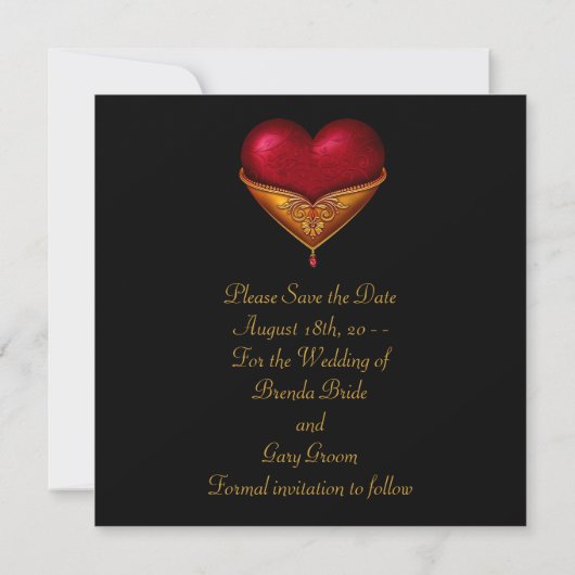 Gothic Heart Black Wedding Bewaar de datum Save The Date (Achterkant)