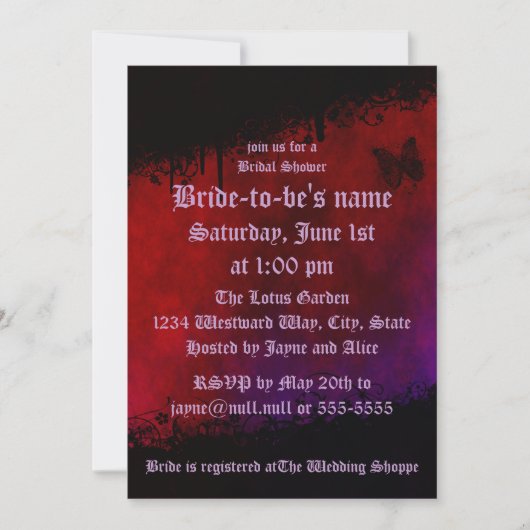 Gothic Heart Bridal Shower Invitation Kaart (Voorkant)