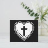 Gothic Heart & Cross Briefkaart (zwart-wit) (Staand voorkant)