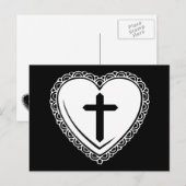 Gothic Heart & Cross Briefkaart (zwart-wit) (Voorkant / Achterkant)