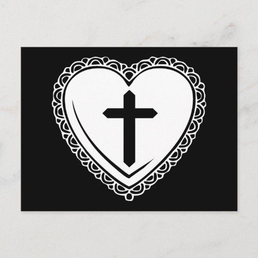 Gothic Heart & Cross Briefkaart (zwart-wit) (Voorkant)