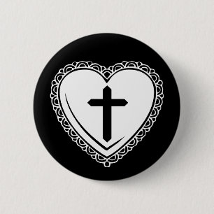 Gothic Heart & Cross Pin (zwart en wit) Ronde Button 5,7 Cm