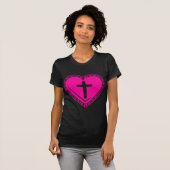 Gothic Heart + Cross Shirt (Heet Roze) (Voorkant volledig)