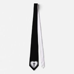 Gothic Heart + Cross Tie (Zwart + Wit) Stropdas
