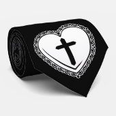 Gothic Heart + Cross Tie (Zwart + Wit) Stropdas (Opgerold)