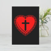 Gothic Heart + Cross Uitnodigingen (Zwart + Rood) (Staand voorkant)