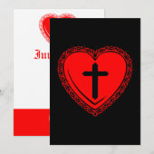 Gothic Heart + Cross Uitnodigingen (Zwart + Rood) (Voorkant / Achterkant)