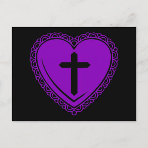 Gothic Heart + Cross (zwart + Paars) Briefkaart