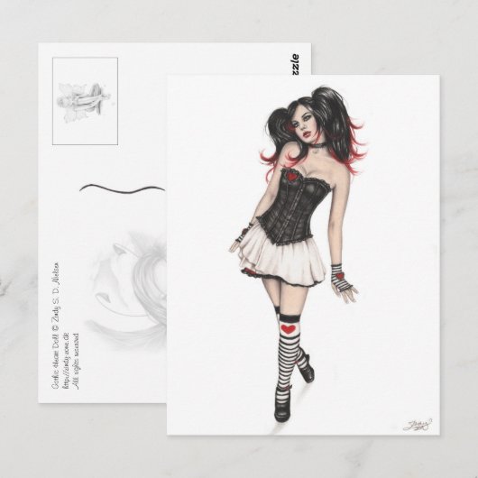 Gothic Heart Doll Briefkaart (Voorkant / Achterkant)
