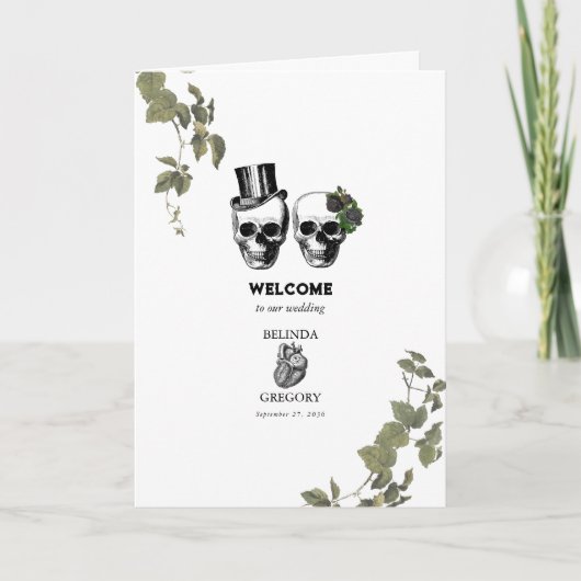 Gothic Heart Floral Skull Bruiloft Orde van Servic Programma (Voorkant)