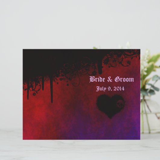 Gothic Heart Folded Wedding Programme (Staand voorkant)