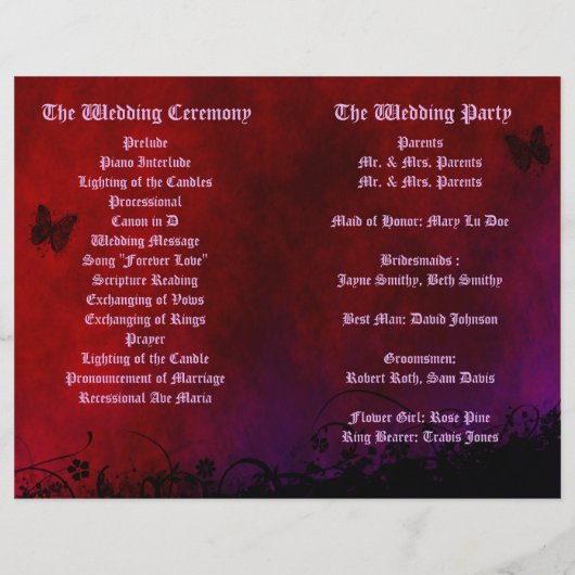 Gothic Heart Folded Wedding Programme (Achterkant)
