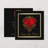 Gothic Heart Gold Gorthic Wedding Bewaar de datum Save The Date (Voorkant / Achterkant)