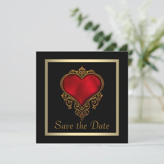 Gothic Heart Gold Gorthic Wedding Bewaar de datum Save The Date (Staand voorkant)