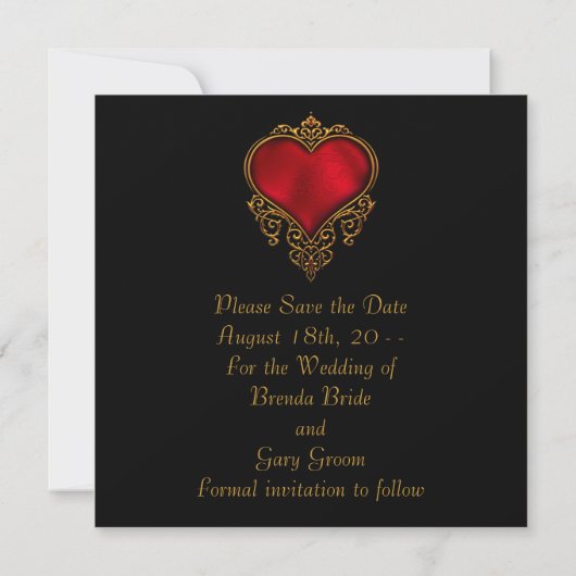 Gothic Heart Gold Gorthic Wedding Bewaar de datum Save The Date (Achterkant)