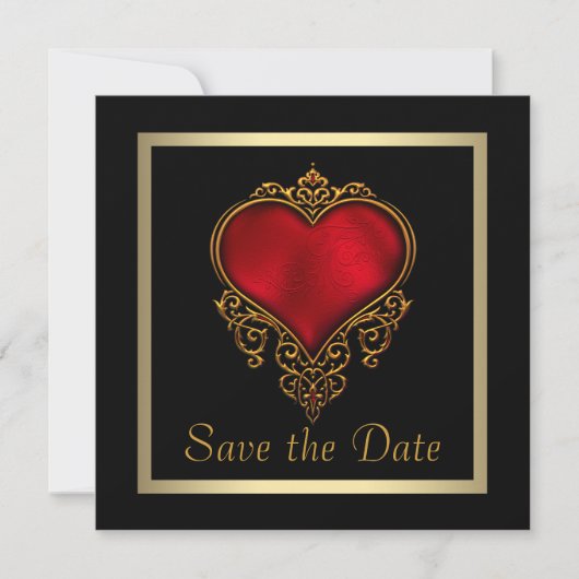 Gothic Heart Gold Gorthic Wedding Bewaar de datum Save The Date (Voorkant)