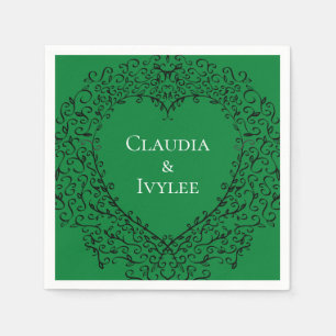 Gothic Heart Paper Napkin Green & Black 1 Servet