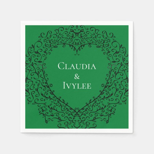 Gothic Heart Paper Napkin Green & Black 1 Servet (Voorkant)