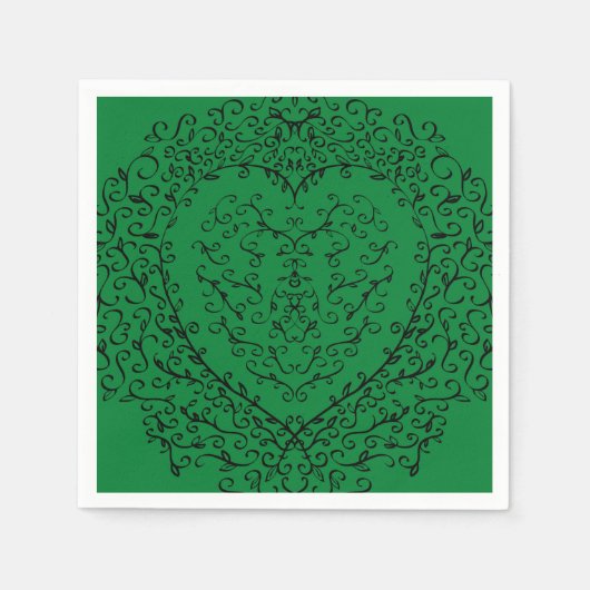 Gothic Heart Paper Napkin Green & Black 4 Servet (Voorkant)