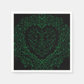 Gothic Heart-Paper Napkin Groen & Zwart 3 Servet