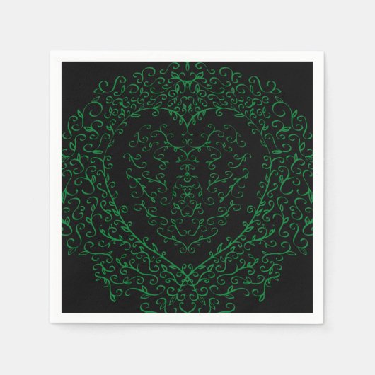 Gothic Heart-Paper Napkin Groen & Zwart 3 Servet (Voorkant)