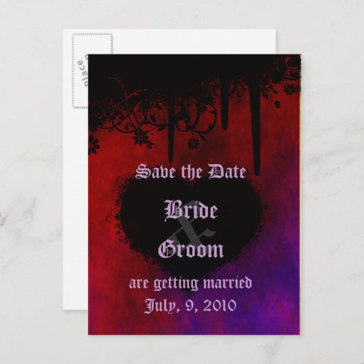 Gothic Heart Save the Date Briefkaart (Voorkant / Achterkant)