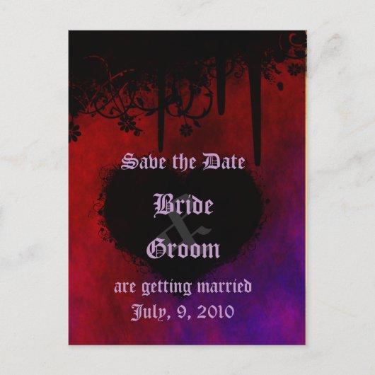Gothic Heart Save the Date Briefkaart (Voorkant)