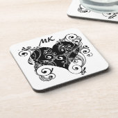Gothic Heart Tattoo Black and White Monogrammed Bier Onderzetter (Linkerzijde)
