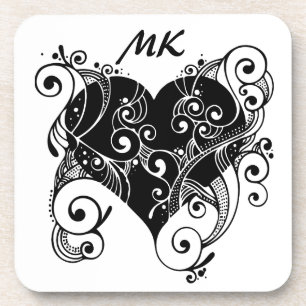 Gothic Heart Tattoo Black and White Monogrammed Bier Onderzetter