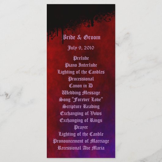 Gothic Heart Wedding Program Kaart (Achterkant)