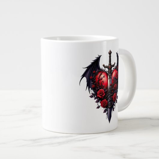 Gothic Heart with Wings, Sword and Red Roses Grote Koffiekop (Voorkant rechts)