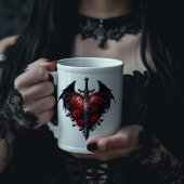 Gothic Heart with Wings, Sword and Red Roses Grote Koffiekop