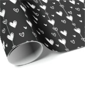 Gothic Hearts Zwart en Wit Cadeaupapier (Rol Hoek)