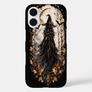 Gothic Heks Gouden Maan Bos Halloween Onderzetter iPhone 16 Hoesje