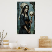 Gothic Heks Groene Ogen Schedelstaf Poster (Keuken)