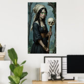 Gothic Heks Groene Ogen Schedelstaf Poster (Thuiskantoor)