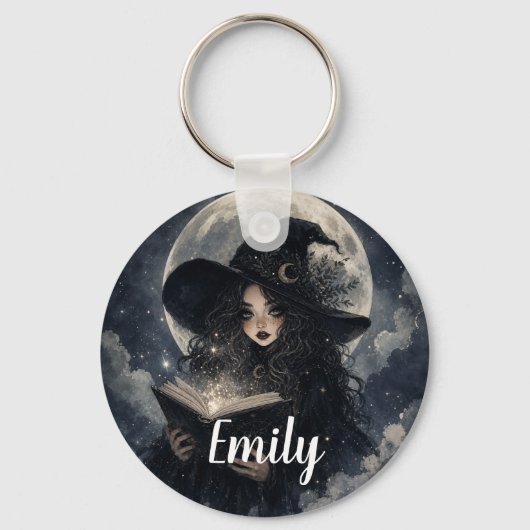 Gothic Heks Natuur Volle Maan Design ||  Sleutelhanger (Voorkant)