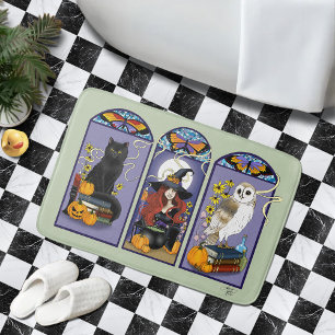 Gothic Heks Zwarte Kat Uil Halloween Art Nouveau Badmat