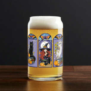 Gothic Heks Zwarte Kat Uil Halloween Art Nouveau Blikvorm Glas
