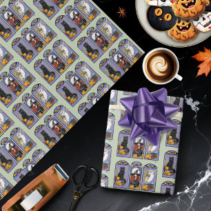 Gothic Heks Zwarte Kat Uil Halloween Art Nouveau Cadeaupapier