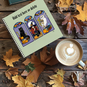Gothic Heks Zwarte Kat Uil Halloween Art Nouveau Notitieboek