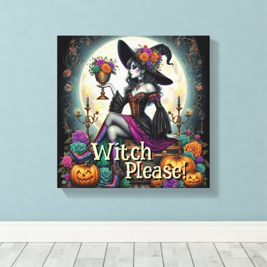 Gothic Heksen Halloween Fantasie Kunst Boodschappe Canvas Afdruk (Insitu (Houten vloer))