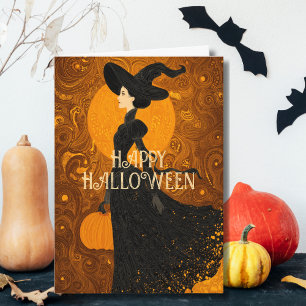 Gothic Heksenpompoen Halloween Foto Art Nouveau Kaart