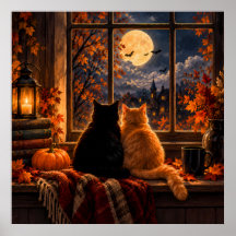 Gothic Herfstkattenposter – Gezellige Halloween-ku