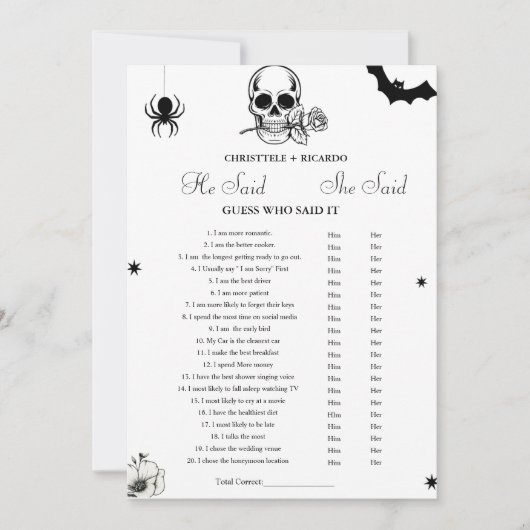 Gothic Hij zei dat ze Vrijgezellenfeest spelkaart  Aankondiging (Voorkant)