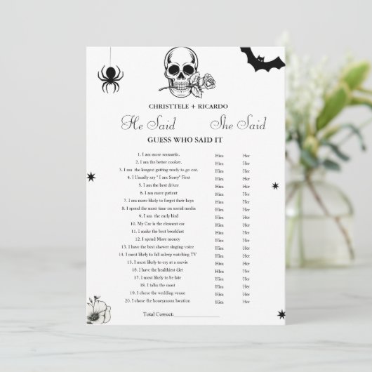 Gothic Hij zei dat ze Vrijgezellenfeest spelkaart  Aankondiging (Staand voorkant)