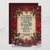 Gothic Holly on Red Christmas Party Kaart (Voorkant / Achterkant)