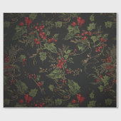 Gothic Holly Wrapping Paper |Dark Christmas Floral Cadeaupapier (Vlak)