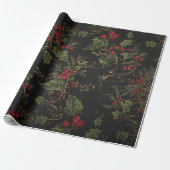 Gothic Holly Wrapping Paper |Dark Christmas Floral Cadeaupapier (Uitgerold)