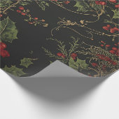 Gothic Holly Wrapping Paper |Dark Christmas Floral Cadeaupapier (Hoek)